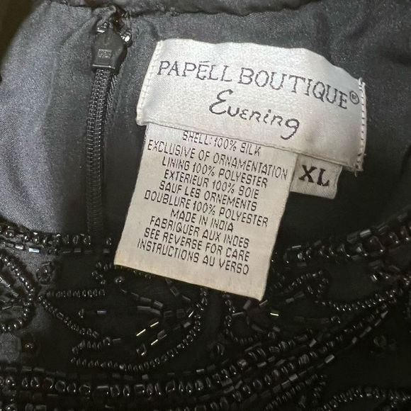 Papell Boutique Evening Halter Top Black Beaded Zipper Back 3 Clasp Closure XL - Picture 10 of 13